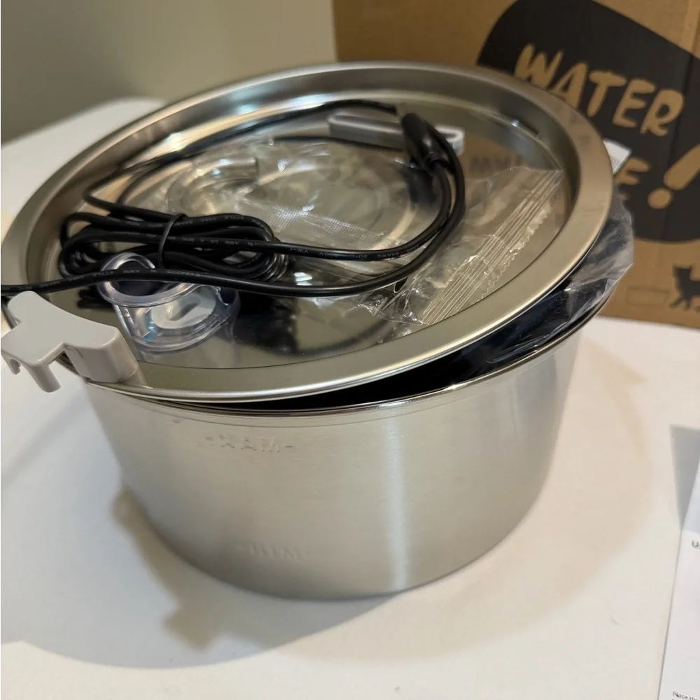 NIB Stainless Steel 3.2L Pet H2O Fountain Triple Defense PROTechnology